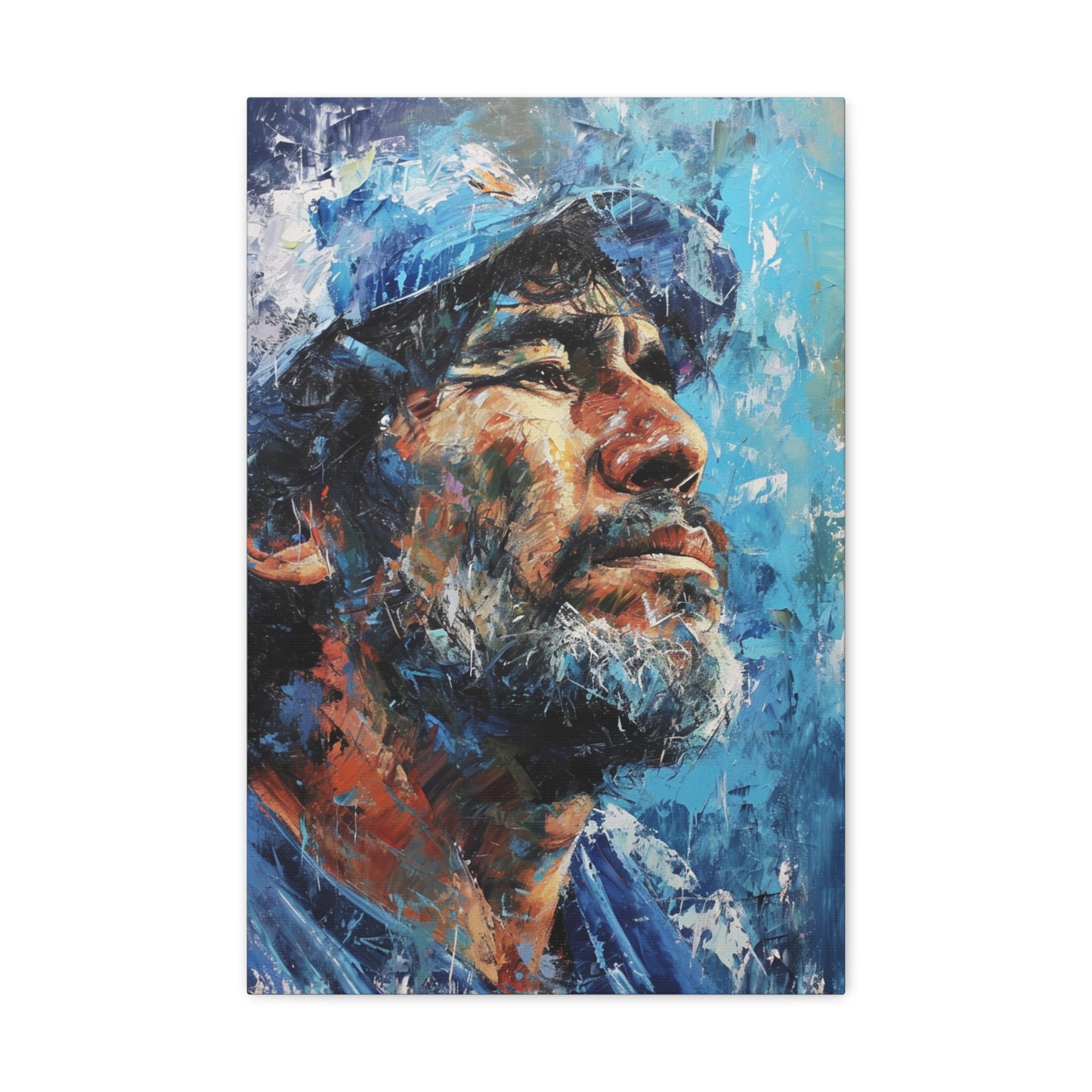 Maradona's Spirit: Artistic Portrait in Soccer Legend's Gaze - Athletic Expressions Canvas