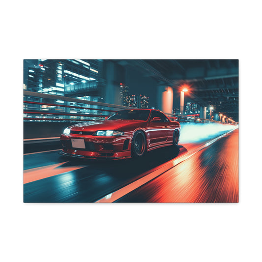 Crimson Roar: R33's Tokyo Tempo - Velocity Visions Canvas