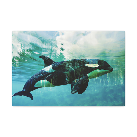 Marine Echoes: Double Exposure Orca Whispers - Creatures of the Sea Canvas