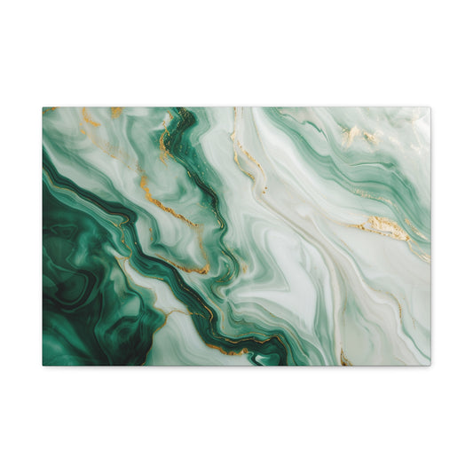 Emerald Cascade Elegance - Marbleized Canvas