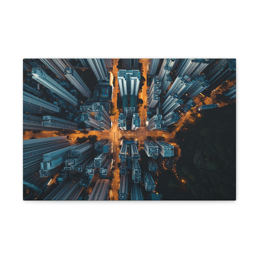 Nocturnal Luminescence: Aerial City Lights - Urban Epochs Canvas