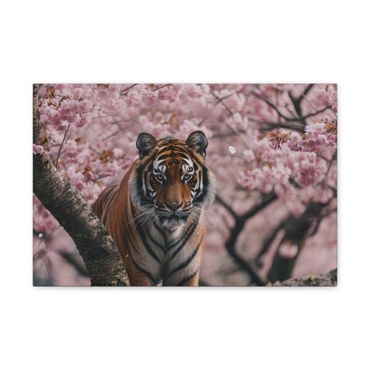 Rosy Reverie: Majestic Tiger in a Pink Forest - Creatures of the Earth Canvas