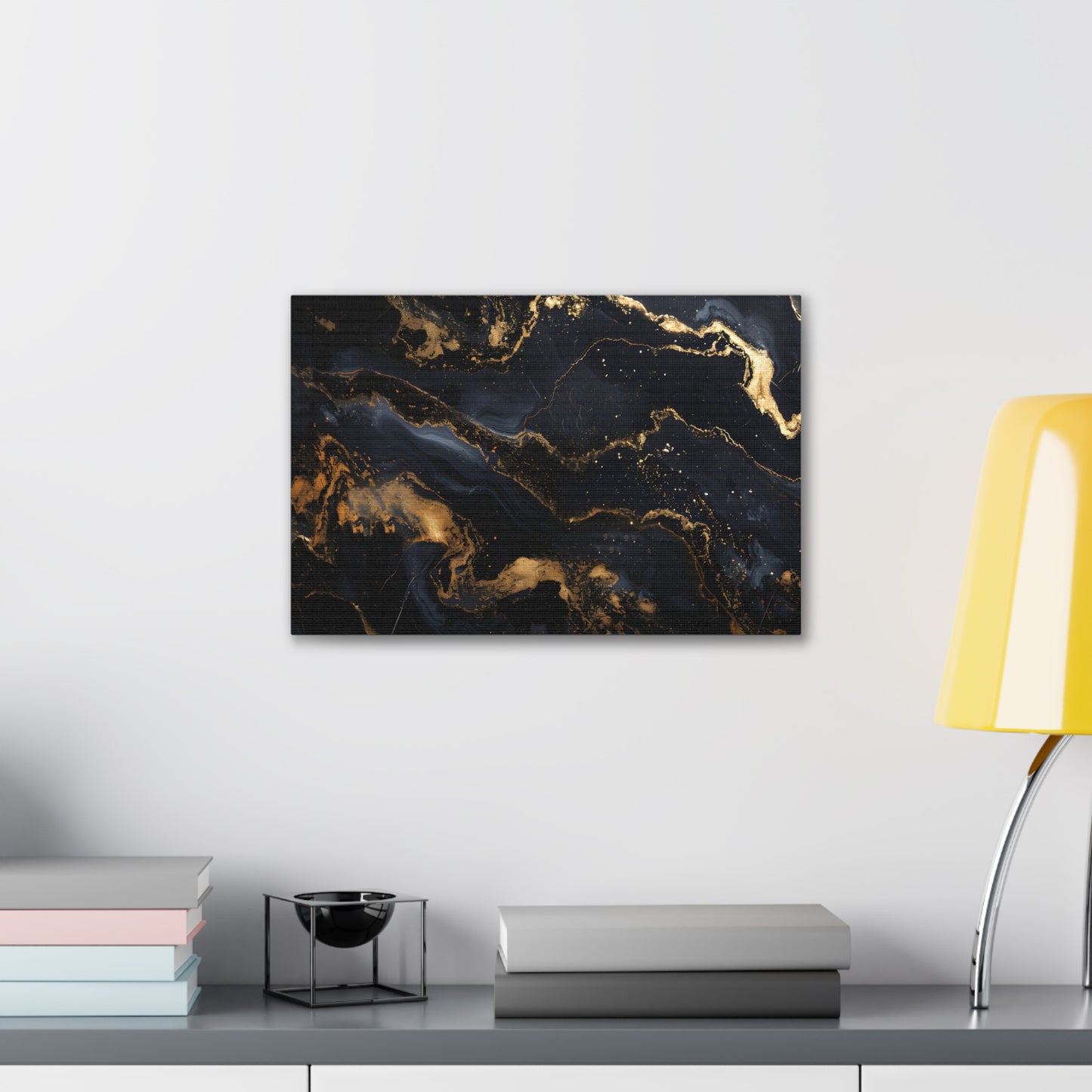 Marble Mirage: Black and Gold Abstract Elegance - Marbleized Canvas