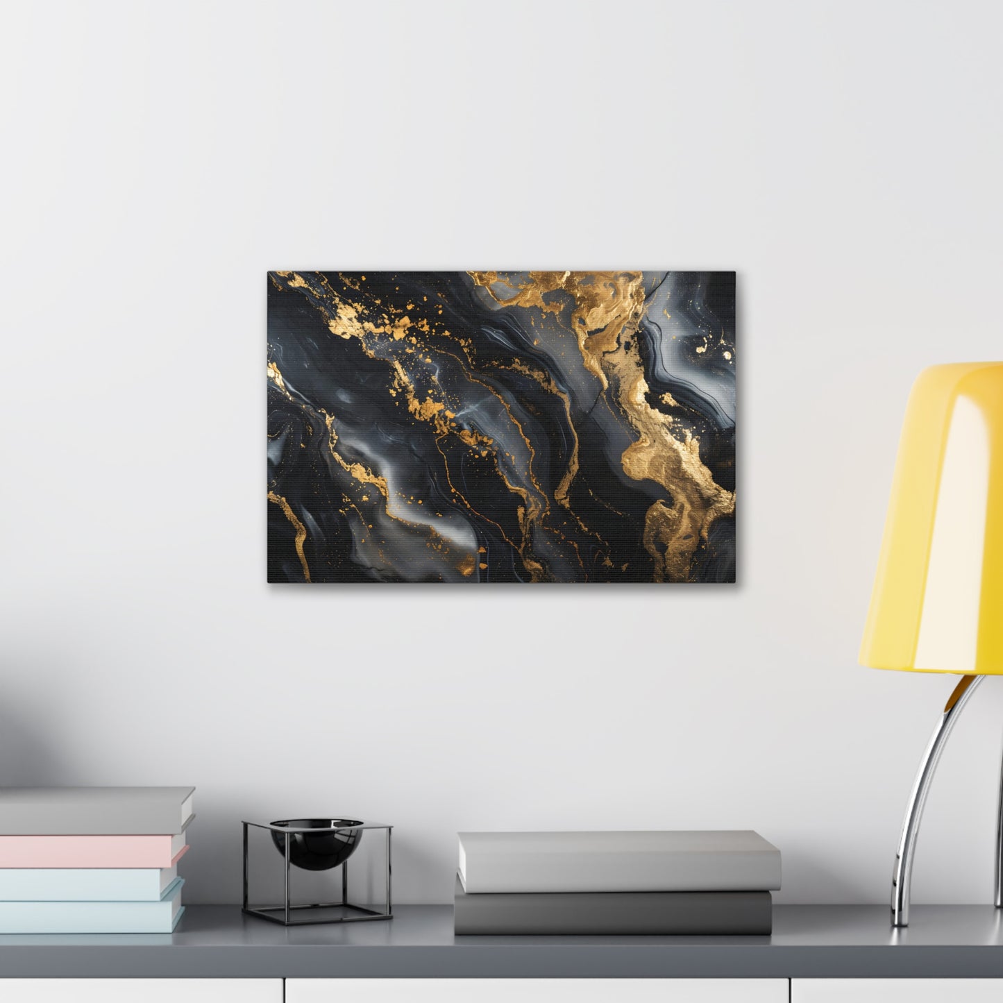 Marble Noir: A Gilded Symphony in Black and Gold - Marbleized Canvas