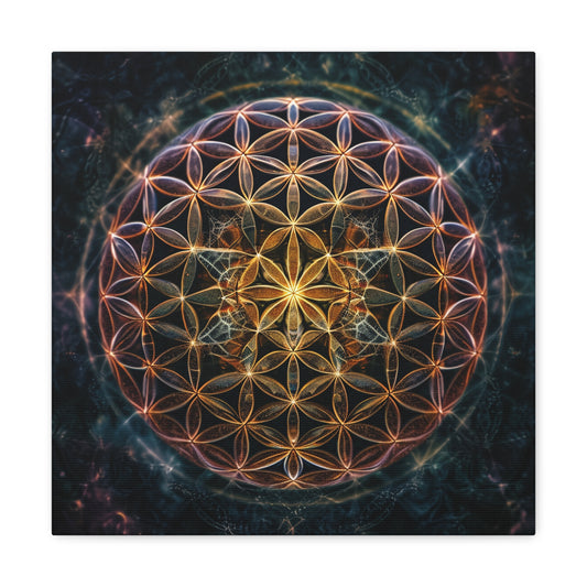 Ethereal Blossom: Illuminated Flower of Life - Sacred Geometry Canvas