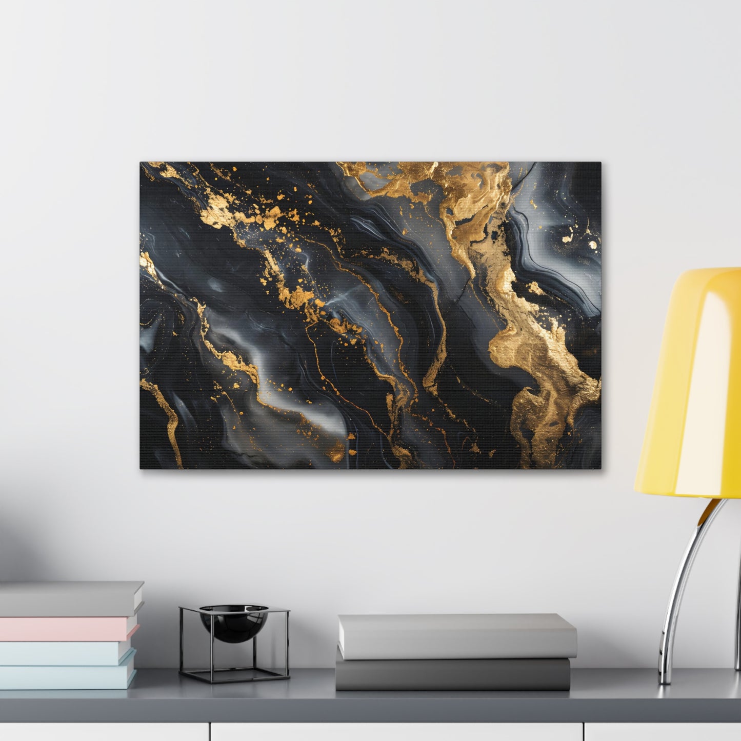 Marble Noir: A Gilded Symphony in Black and Gold - Marbleized Canvas