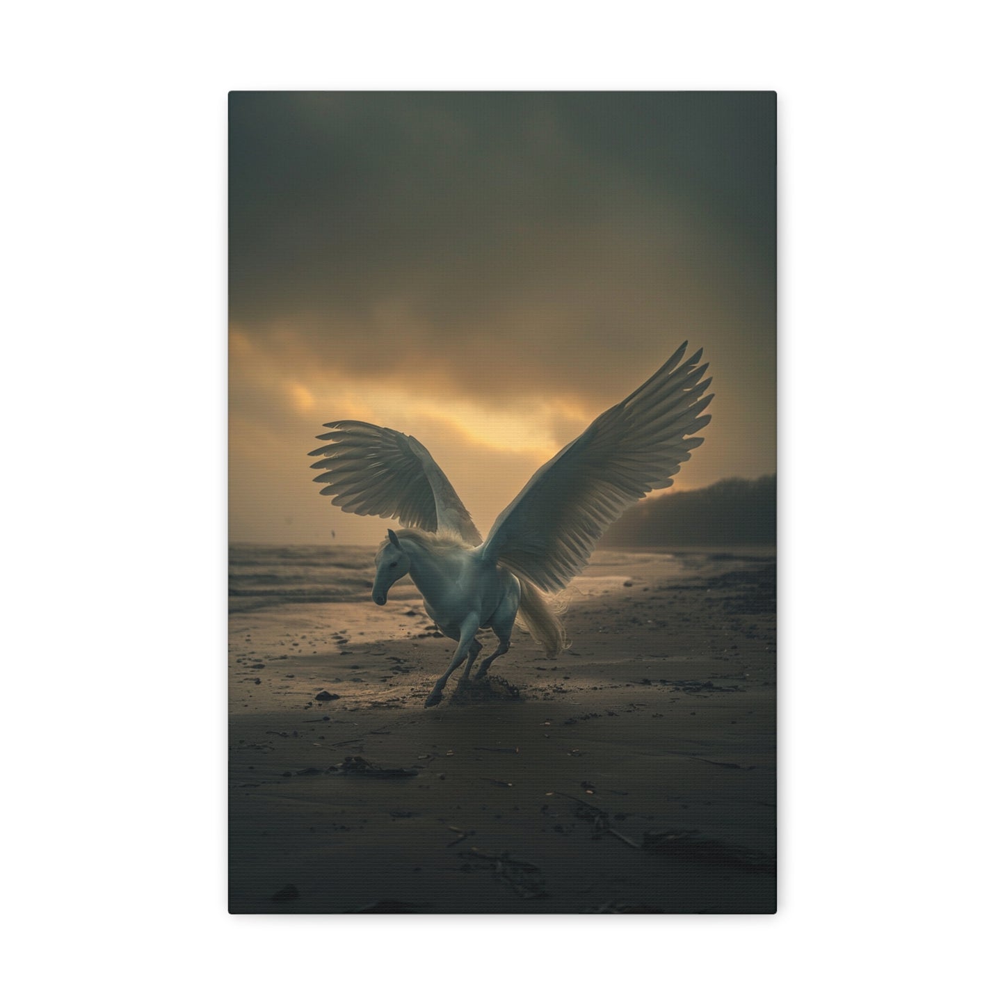 Nocturnal Serenity: Pegasus on the Beach - Creatures from Beyond Canvas