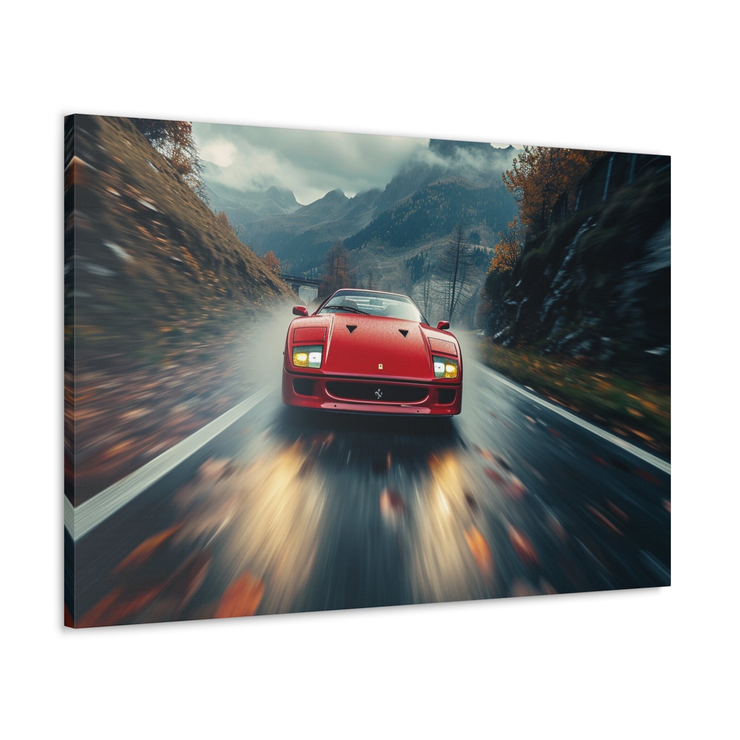 F40 Symphony: Ferrari's Blur of Autumn Velocity - Velocity Visions Canvas