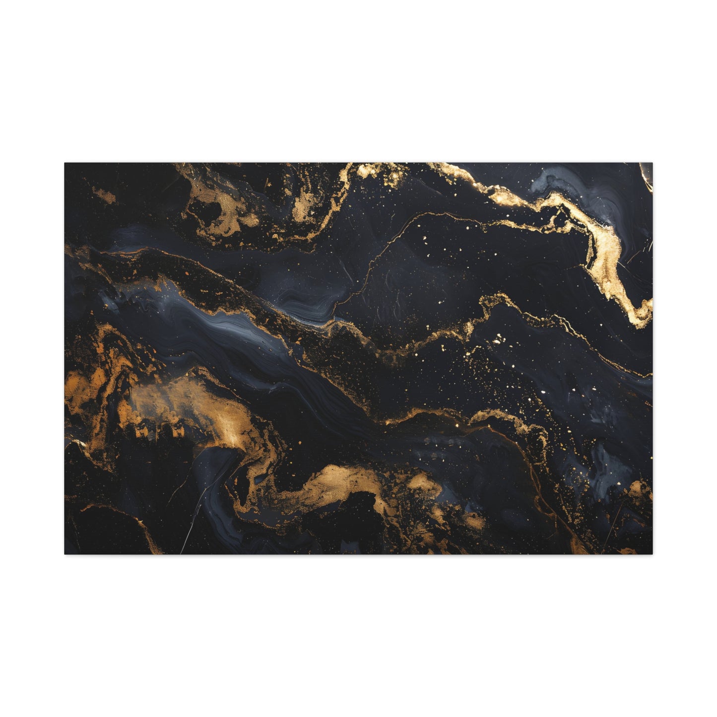 Marble Mirage: Black and Gold Abstract Elegance - Marbleized Canvas