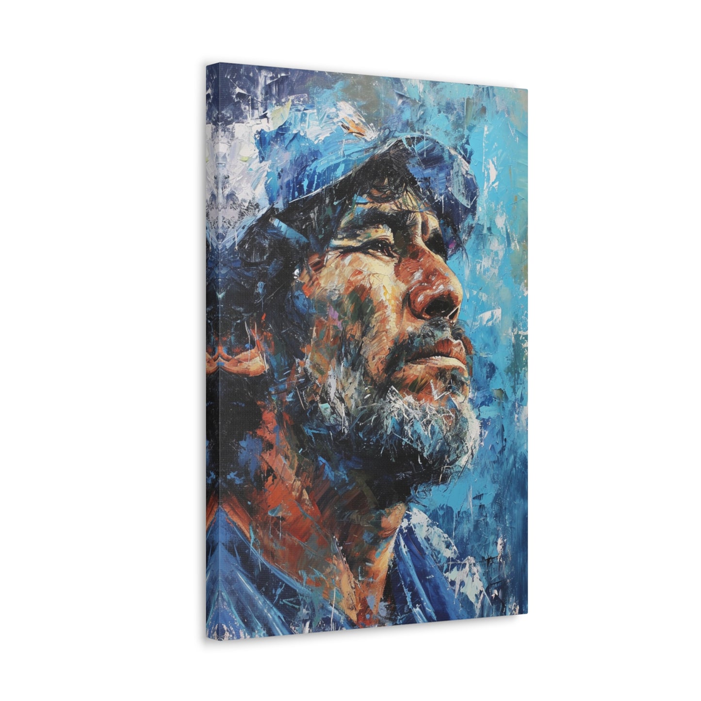 Maradona's Spirit: Artistic Portrait in Soccer Legend's Gaze - Athletic Expressions Canvas