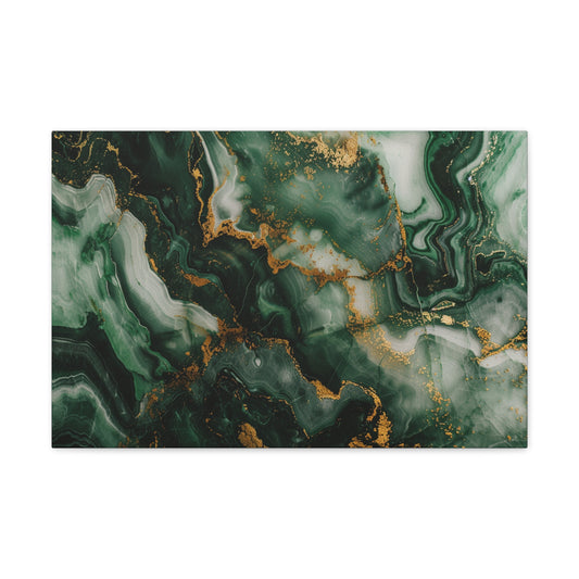 Gilded Emerald Serenity - Marbleized Canvas