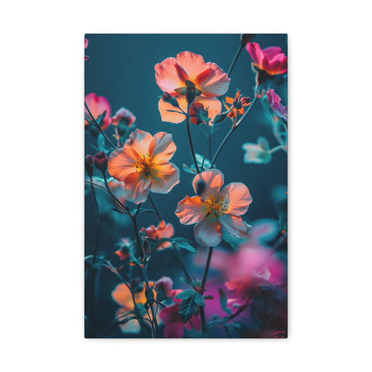 Luminous Petal Silhouettes: Teal Night Blossoms - The Garden Canvas