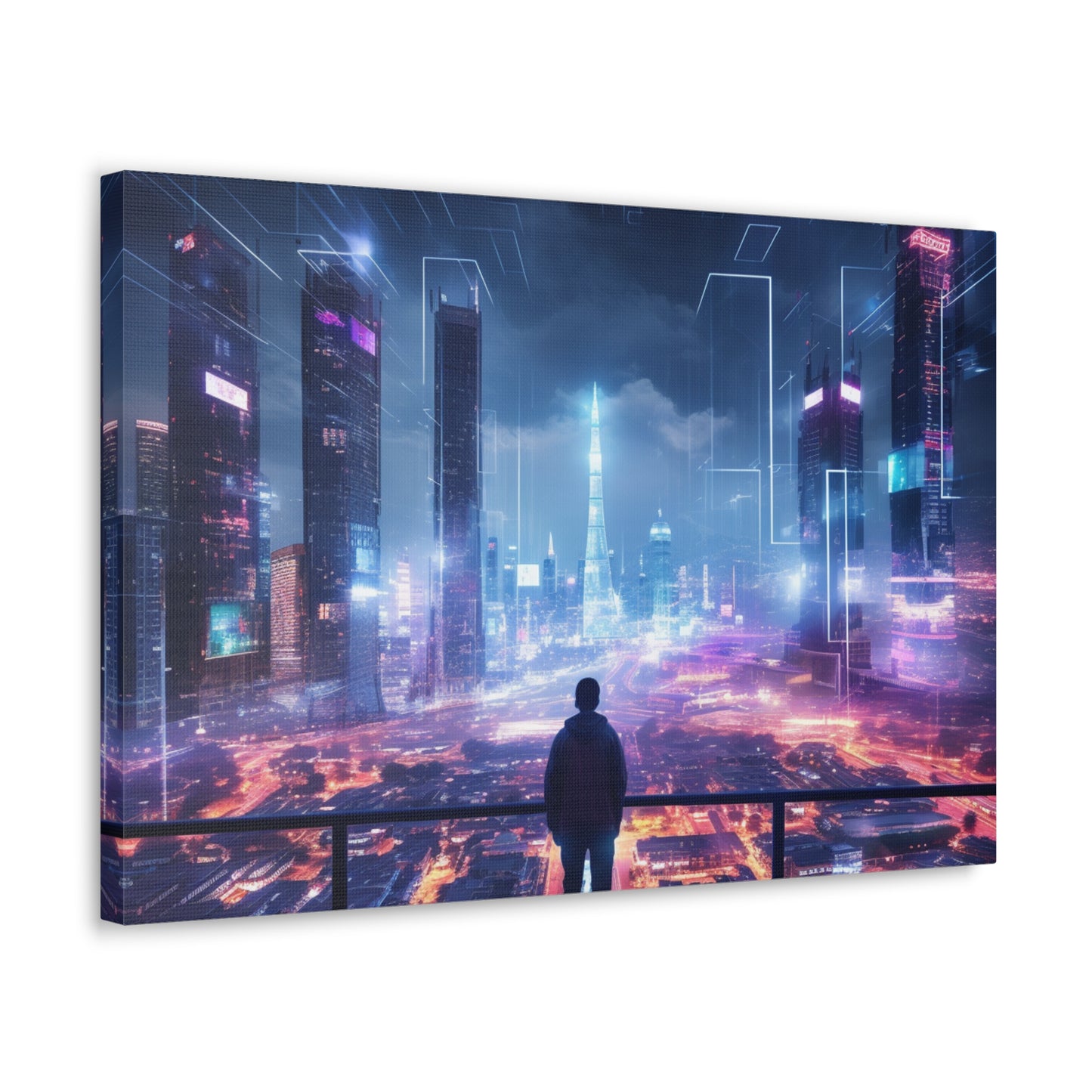 Luminous Utopia: Cyberpunk Nightscape - Urban Epochs Canvas