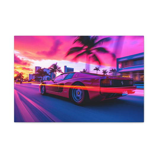 Sunset Thrive: Ferrari Testarossa's Miami Voyage - Velocity Visions Canvas