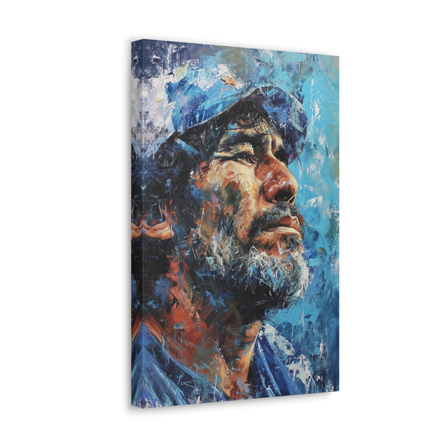 Maradona's Spirit: Artistic Portrait in Soccer Legend's Gaze - Athletic Expressions Canvas