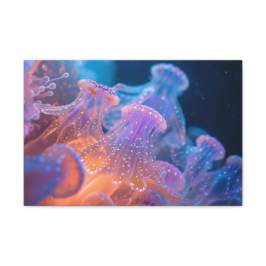 Enchanted Depths: Bioluminescent Ballet - Creatures of the Sea Canvas