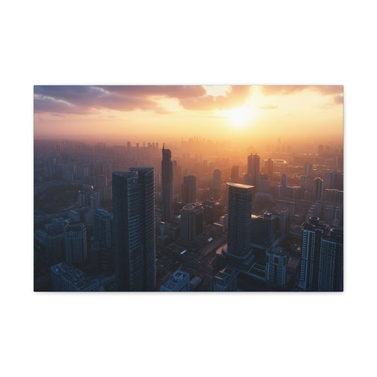 Sunlit Horizons: Aerial Embrace of Urban Radiance - Urban Epochs Canvas