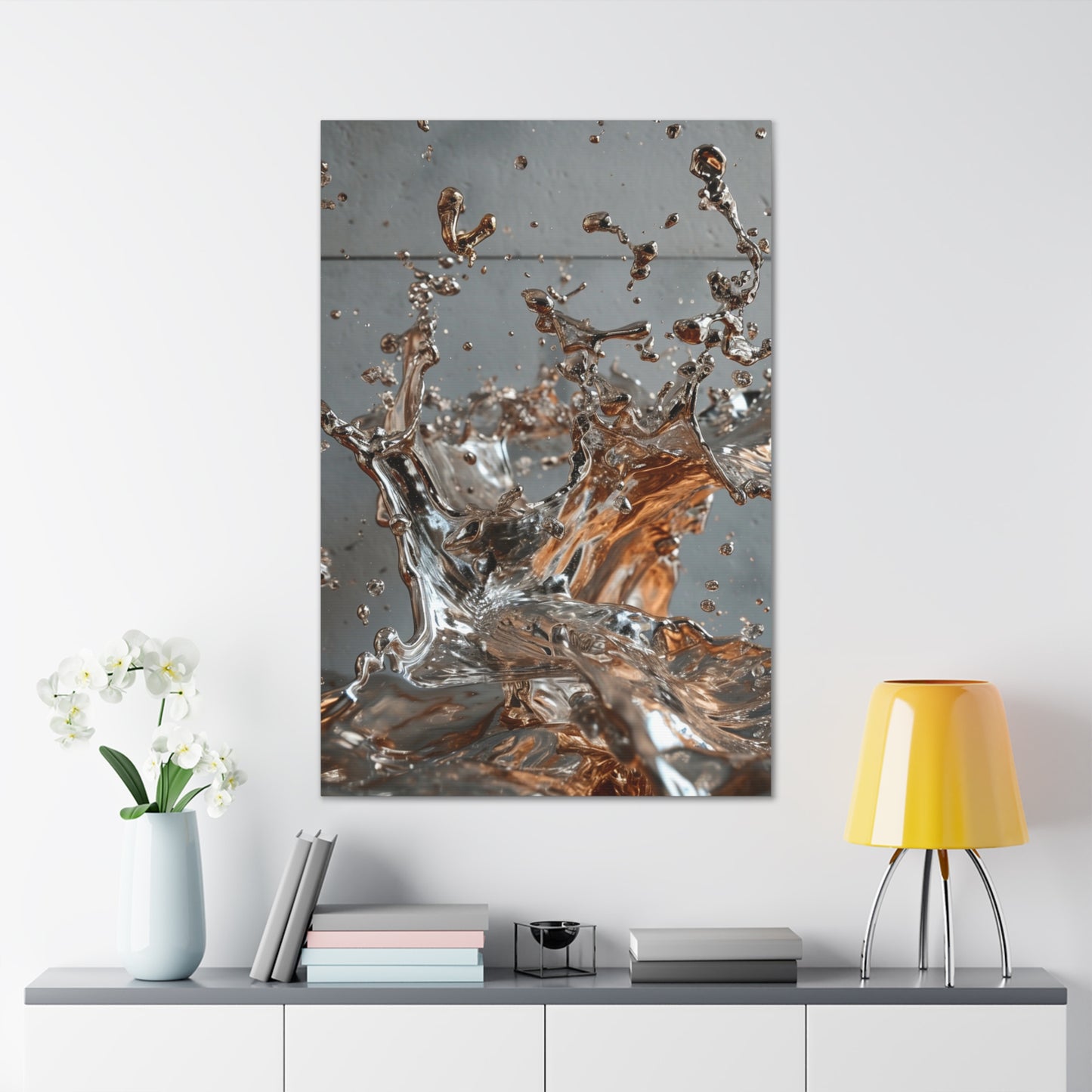 Molten Fusion: Chrome & Bronze Cascade - Abstract Harmony Canvas