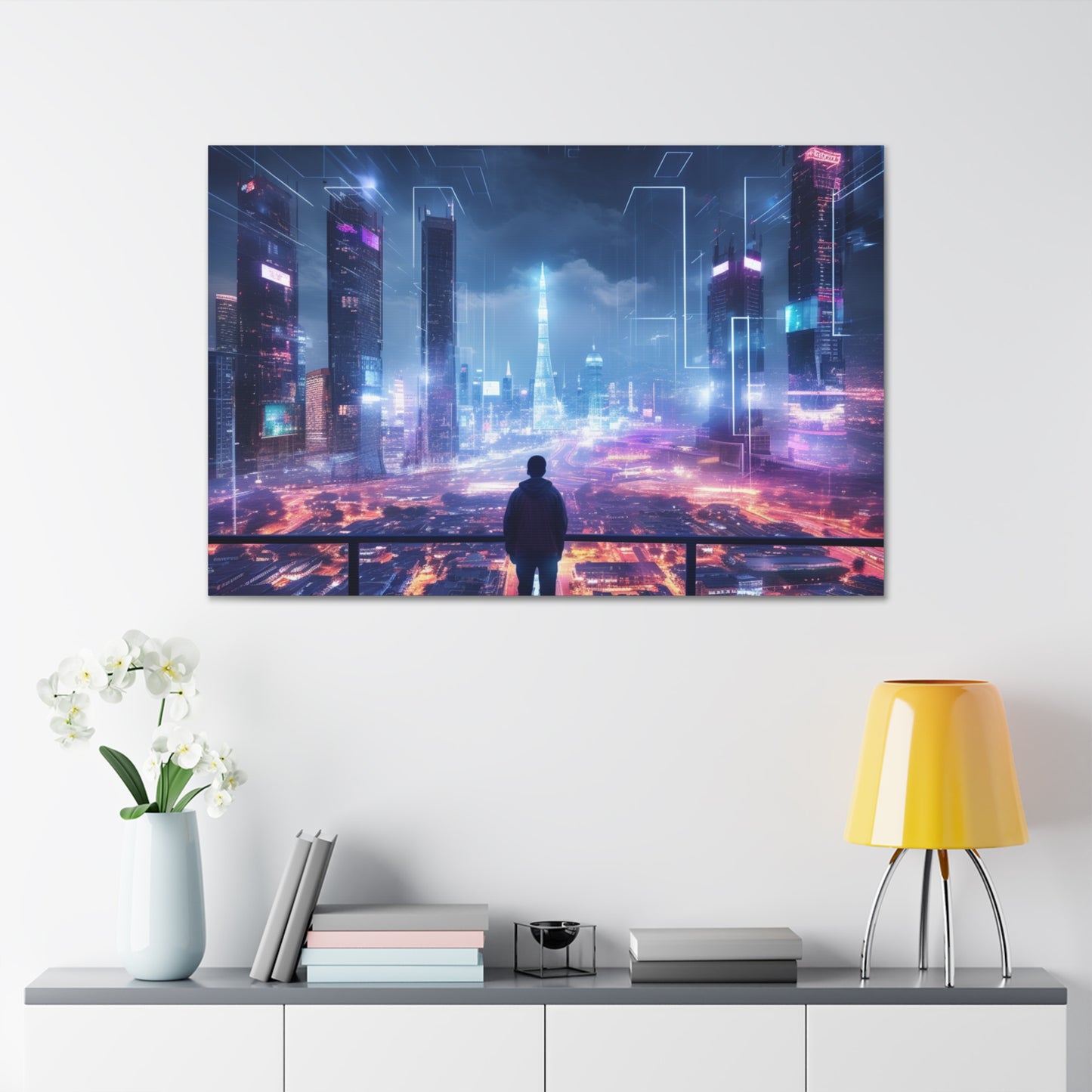 Luminous Utopia: Cyberpunk Nightscape - Urban Epochs Canvas