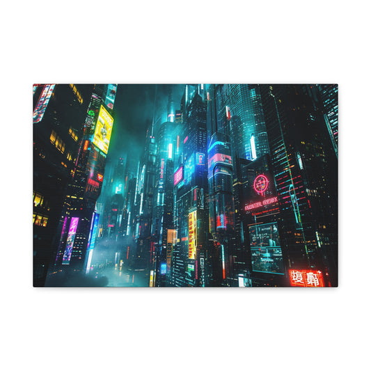 Luminous Urban Nights: Neon Cityscape - Urban Epochs Canvas