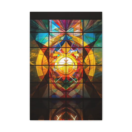 Stained Glass Reverie: Vibrant Geometry in Cathedral Hues - Sacred Geometry Canvas