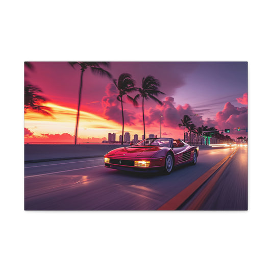 Miami Sunset Serenity: Ferrari Testarossa's Nostalgic Cruise - Velocity Visions Canvas