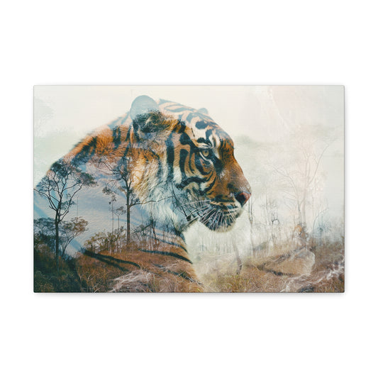 Dual Essence: Tiger's Double Exposure in its Enigmatic Environment - Creatures of the Earth Canvas