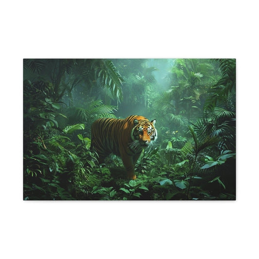 Enchanted Elegance: Tiger's Stroll Through the Rainforest - Creatures of the Earth Canvas