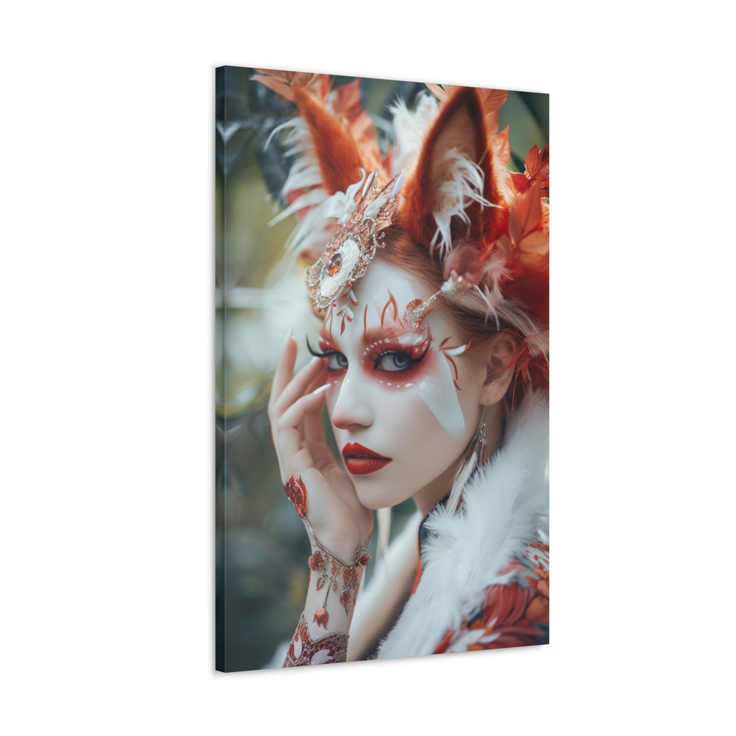 Vulpine Reverie: Kitsune and Woman Unveiled - Creatures from Beyond Canvas