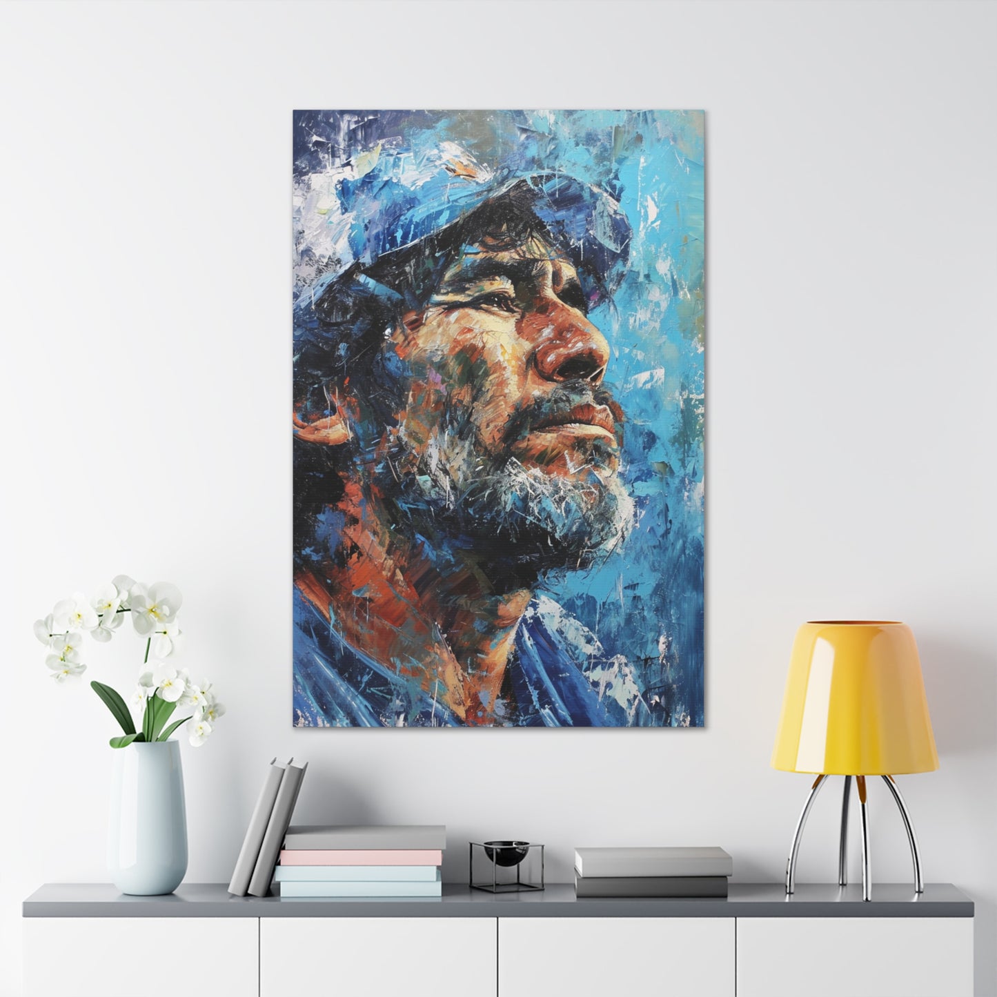 Maradona's Spirit: Artistic Portrait in Soccer Legend's Gaze - Athletic Expressions Canvas