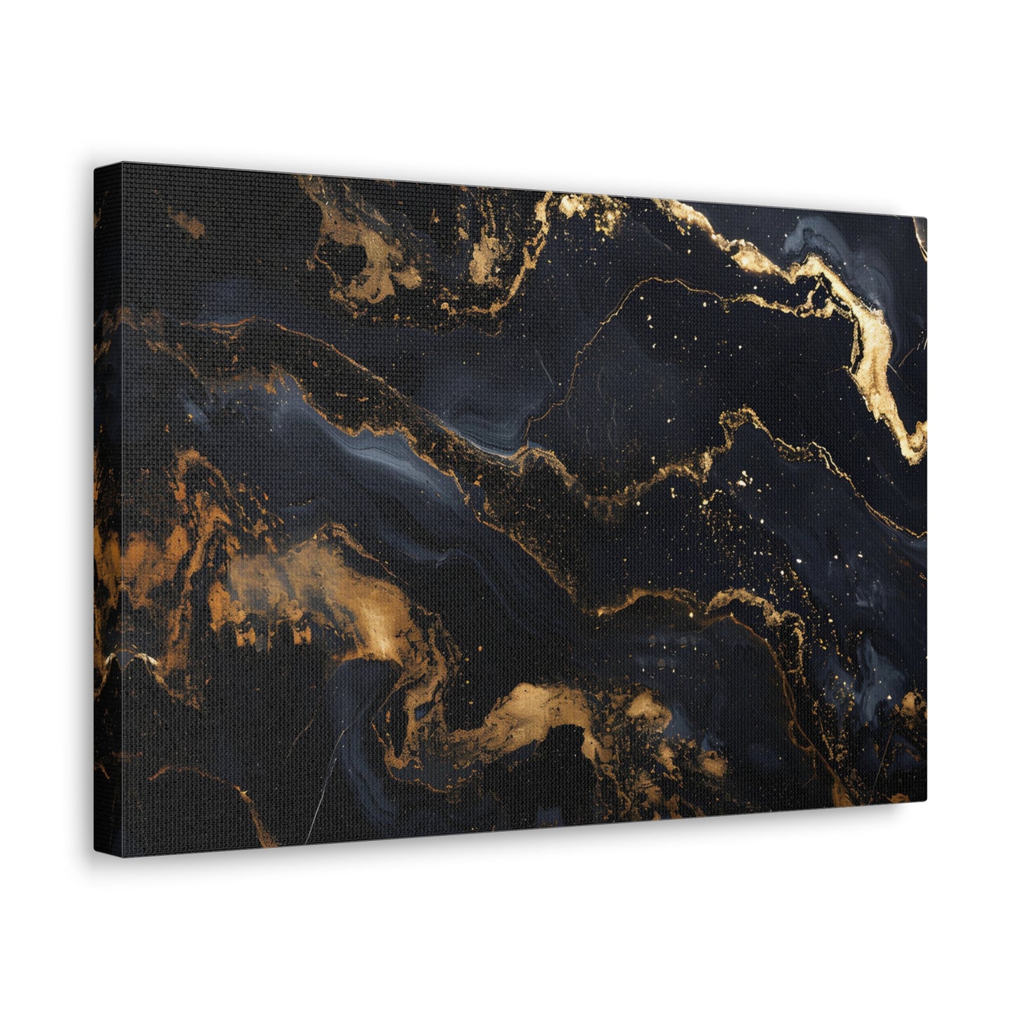 Marble Mirage: Black and Gold Abstract Elegance - Marbleized Canvas