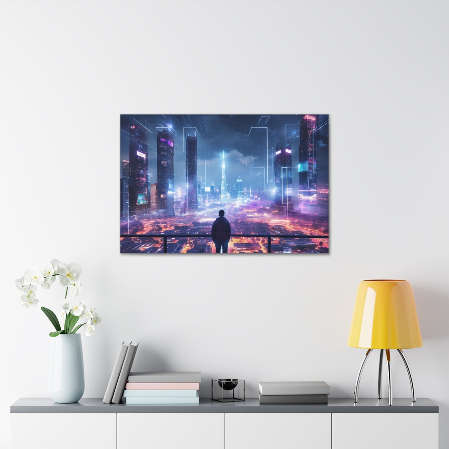 Luminous Utopia: Cyberpunk Nightscape - Urban Epochs Canvas