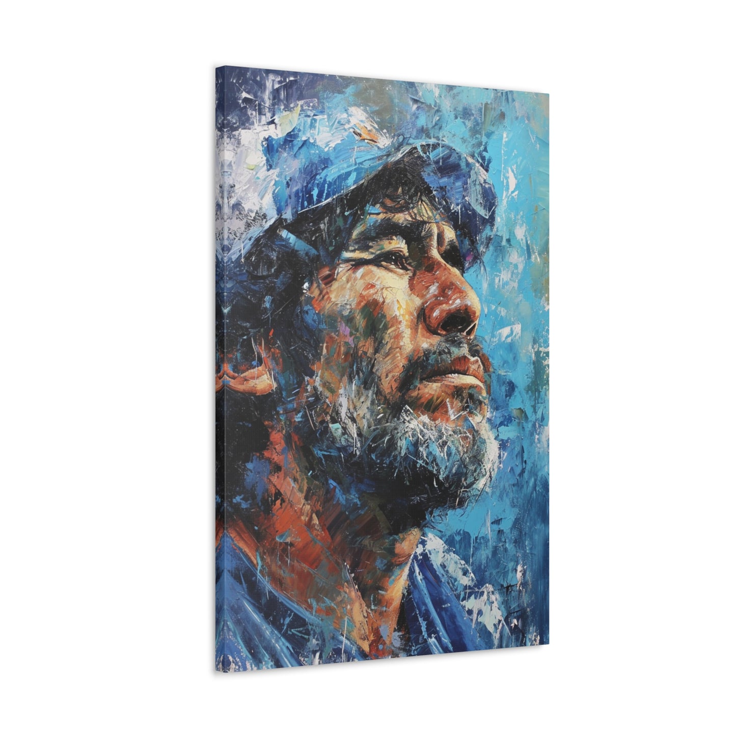 Maradona's Spirit: Artistic Portrait in Soccer Legend's Gaze - Athletic Expressions Canvas