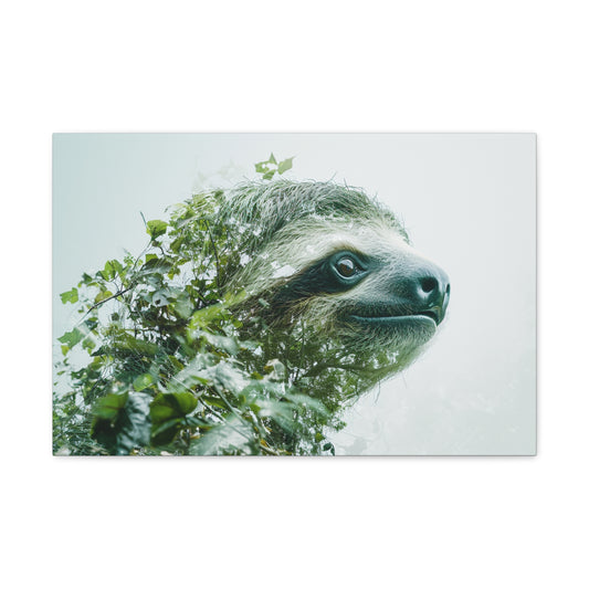 Serenity Unveiled: Double Exposure Sloth Harmony - Creatures of the Earth Canvas