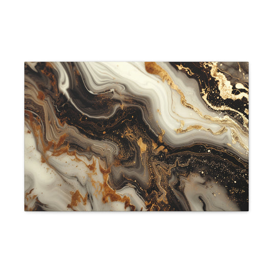 Gilded Monochrome Symphony - Marbleized Canvas