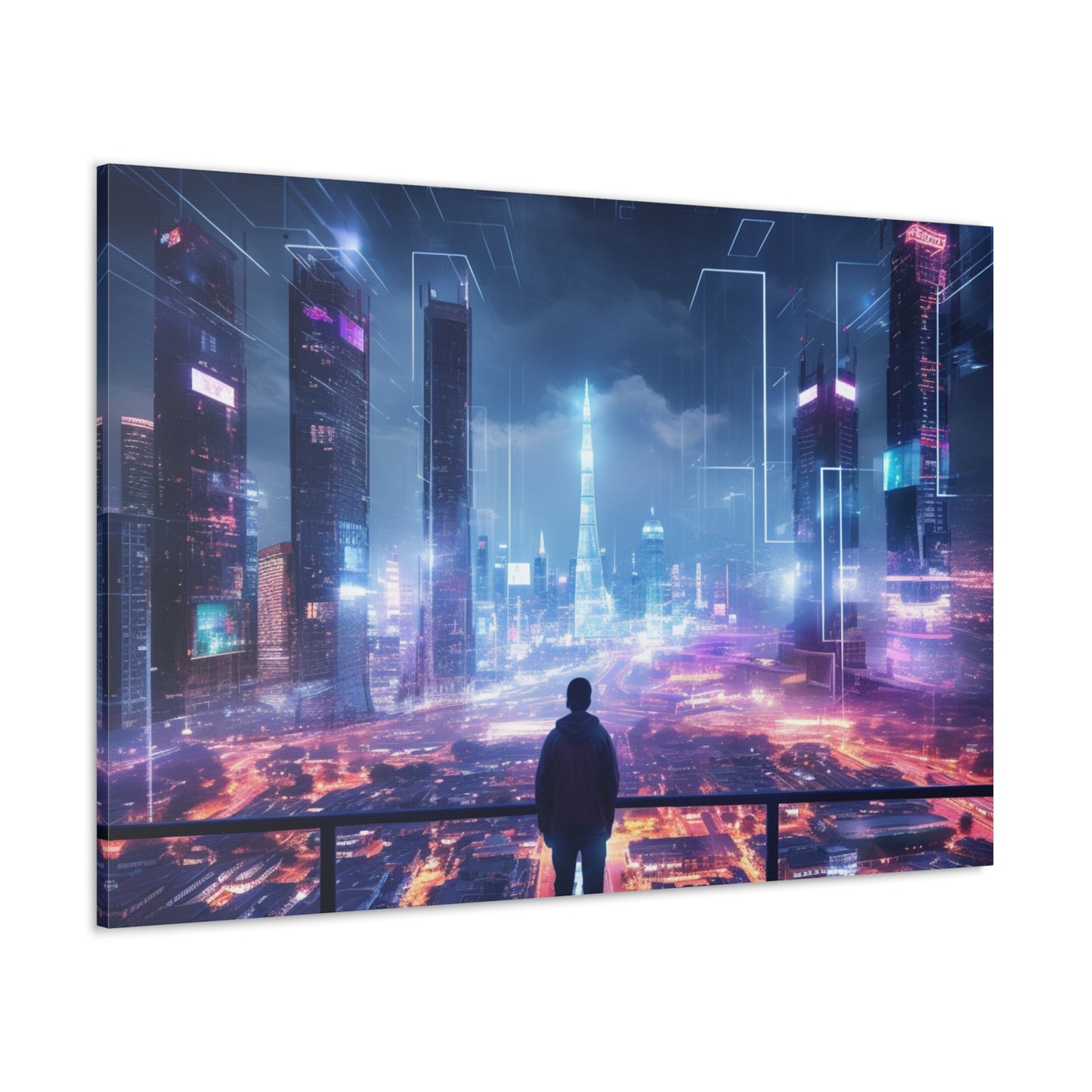 Luminous Utopia: Cyberpunk Nightscape - Urban Epochs Canvas