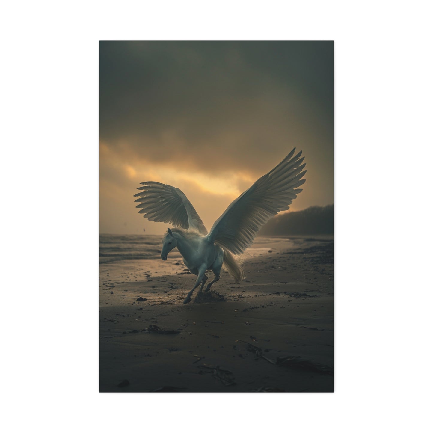 Nocturnal Serenity: Pegasus on the Beach - Creatures from Beyond Canvas