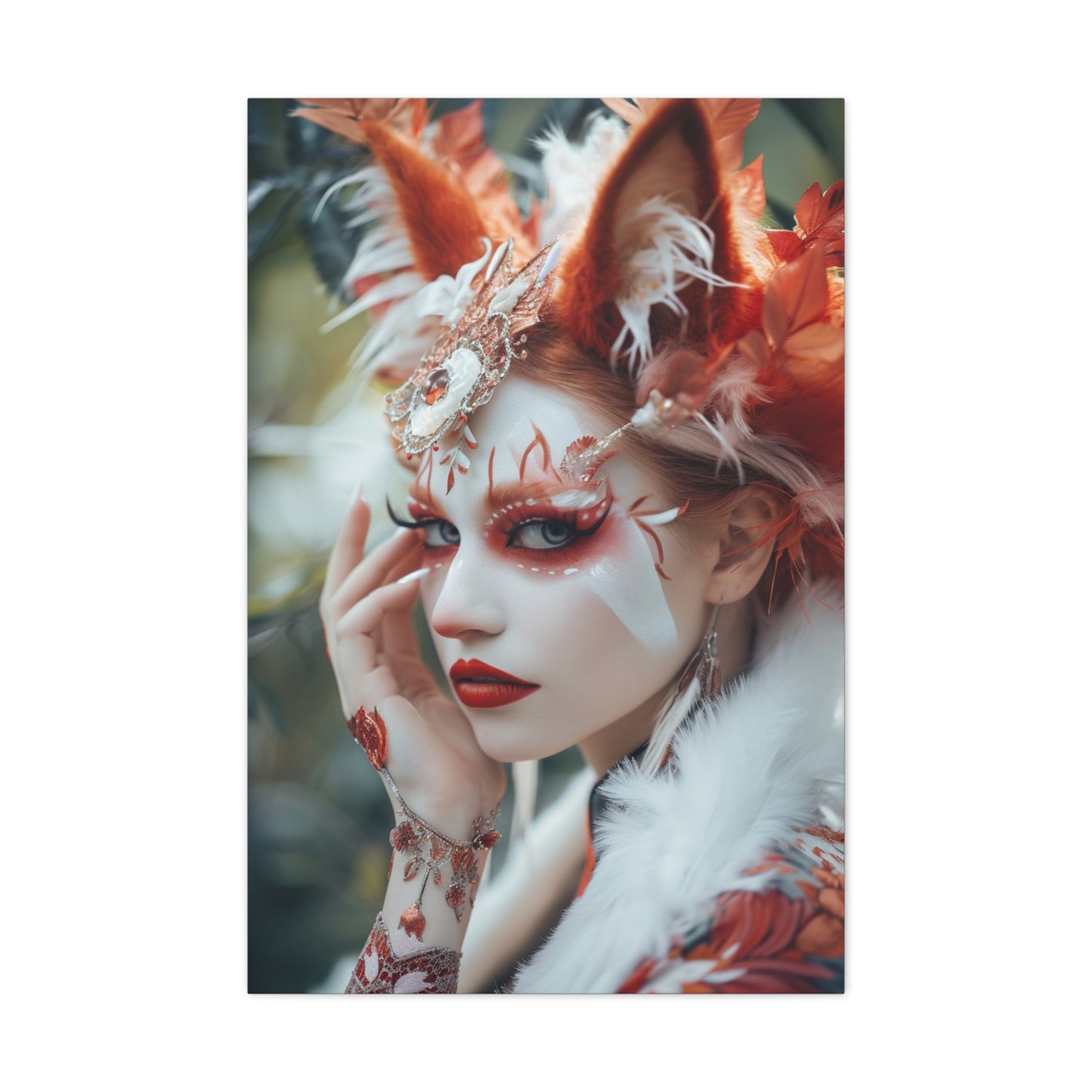 Vulpine Reverie: Kitsune and Woman Unveiled - Creatures from Beyond Canvas