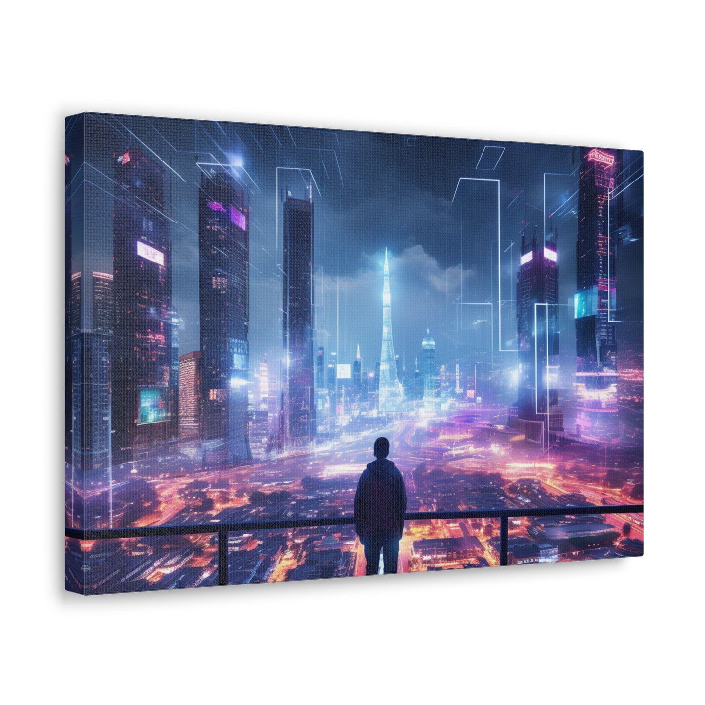 Luminous Utopia: Cyberpunk Nightscape - Urban Epochs Canvas