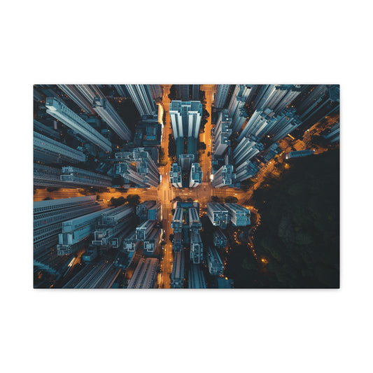 Nocturnal Luminescence: Aerial City Lights - Urban Epochs Canvas