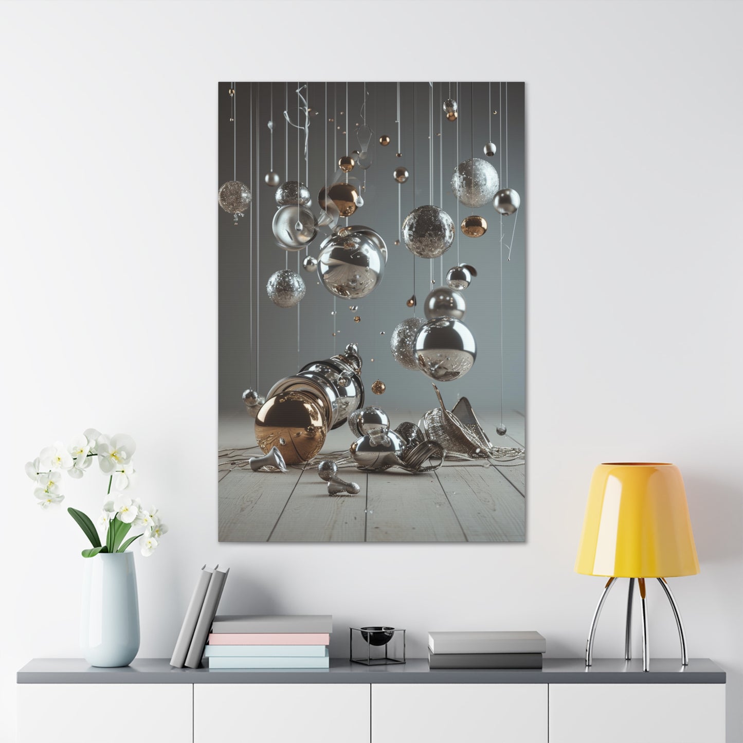 Metamorphic Fusion: Liquid Chrome Spheres - Abstract Harmony Canvas