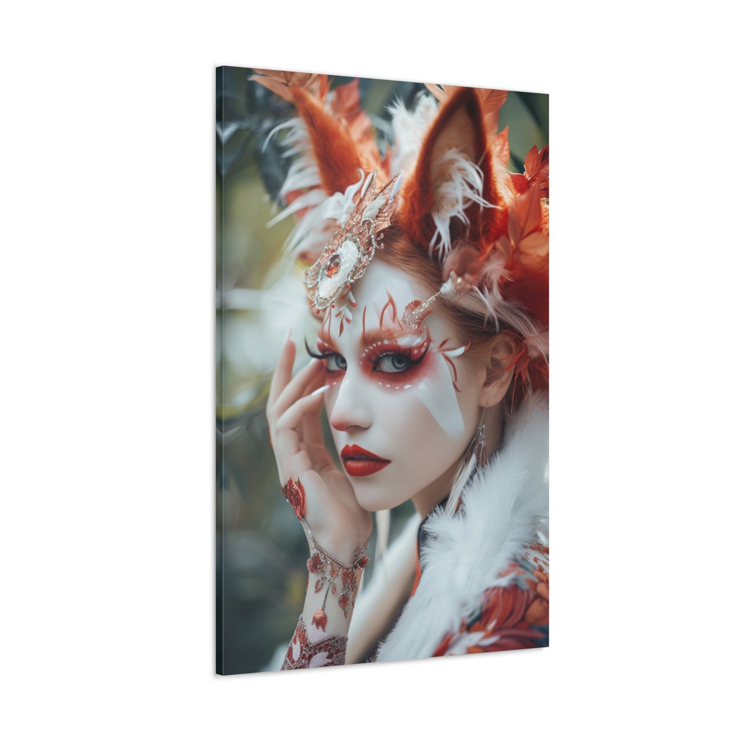 Vulpine Reverie: Kitsune and Woman Unveiled - Creatures from Beyond Canvas