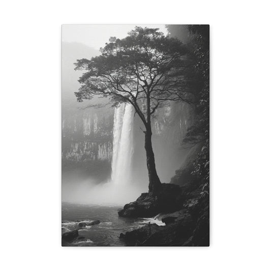 Monochrome Majesty: Powerful Cascades - Gaia Canvas