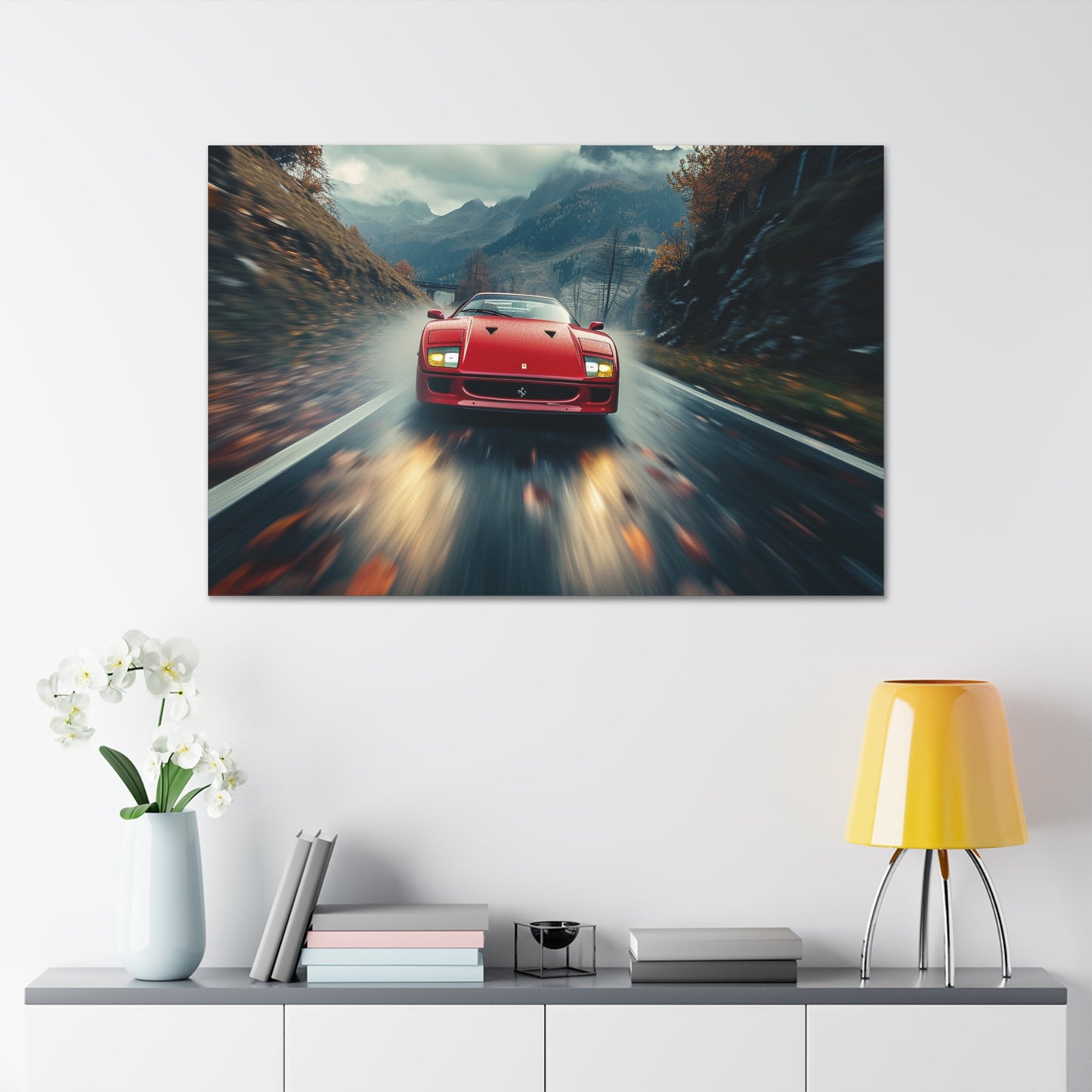 F40 Symphony: Ferrari's Blur of Autumn Velocity - Velocity Visions Canvas