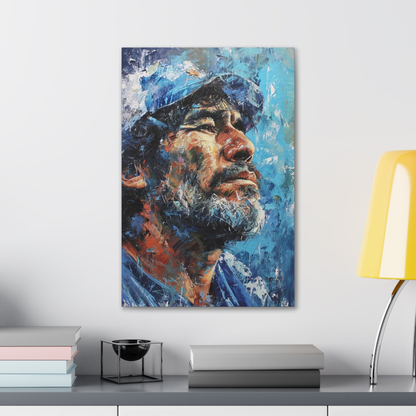 Maradona's Spirit: Artistic Portrait in Soccer Legend's Gaze - Athletic Expressions Canvas