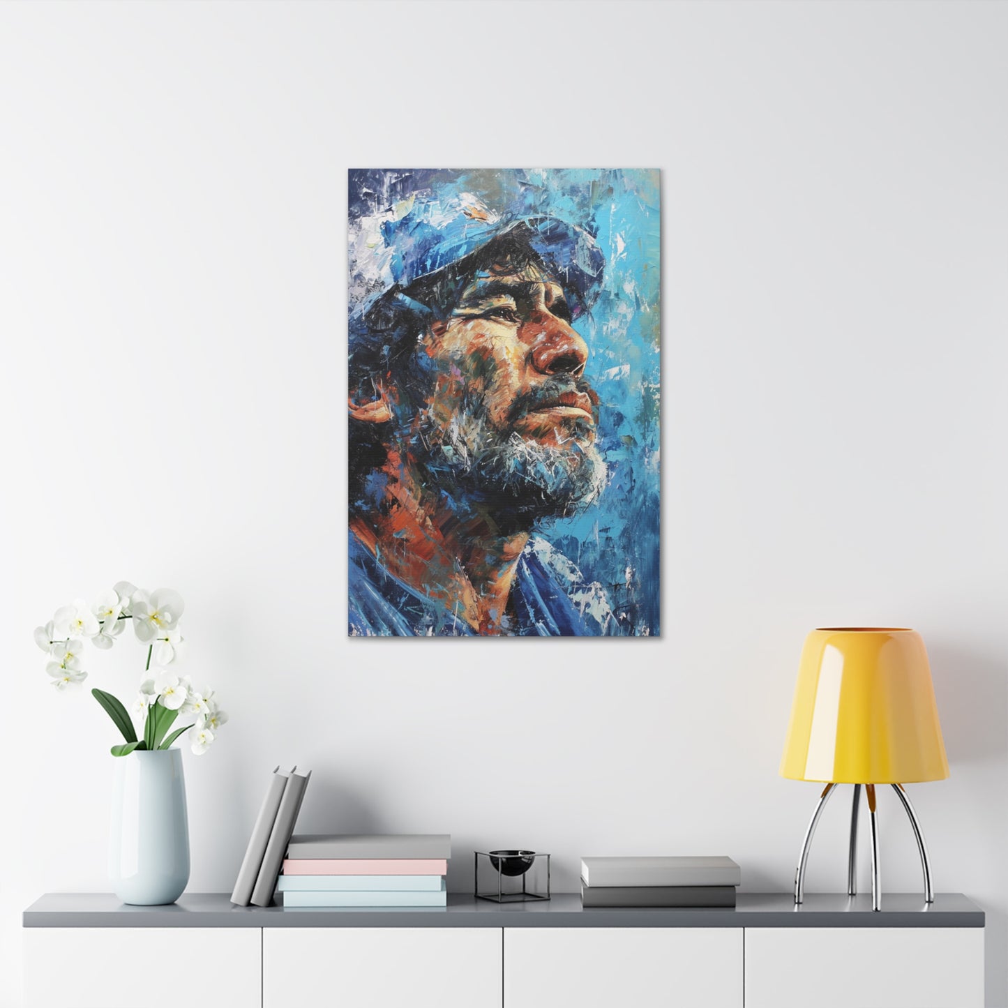 Maradona's Spirit: Artistic Portrait in Soccer Legend's Gaze - Athletic Expressions Canvas