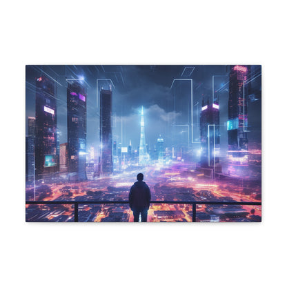 Luminous Utopia: Cyberpunk Nightscape - Urban Epochs Canvas