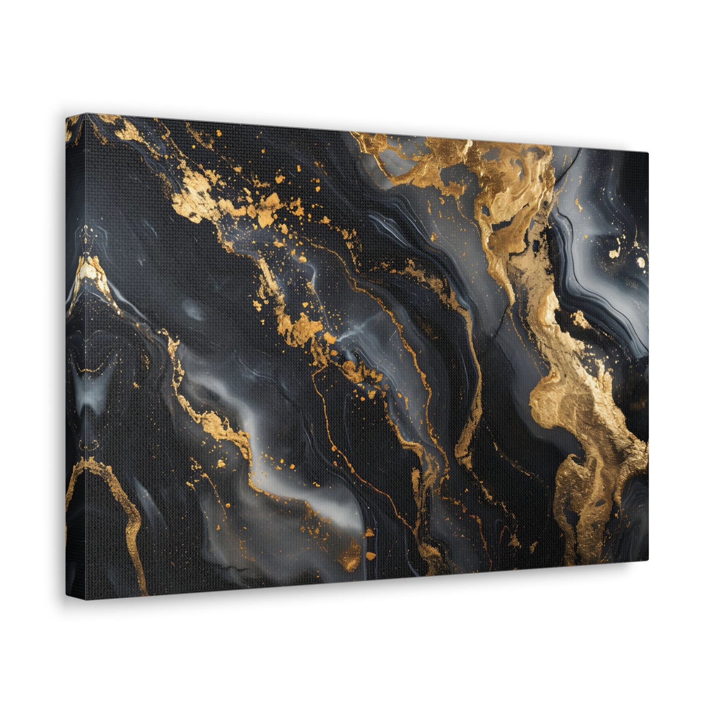 Marble Noir: A Gilded Symphony in Black and Gold - Marbleized Canvas