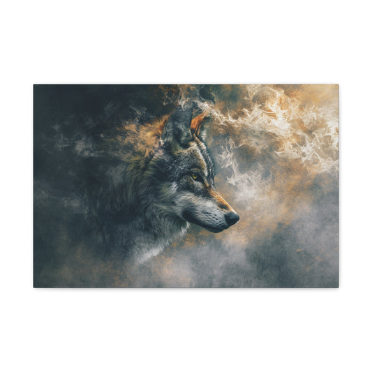 Primal Presence: Wild Wolf in Abstract Embrace - Creatures of the Earth Canvas