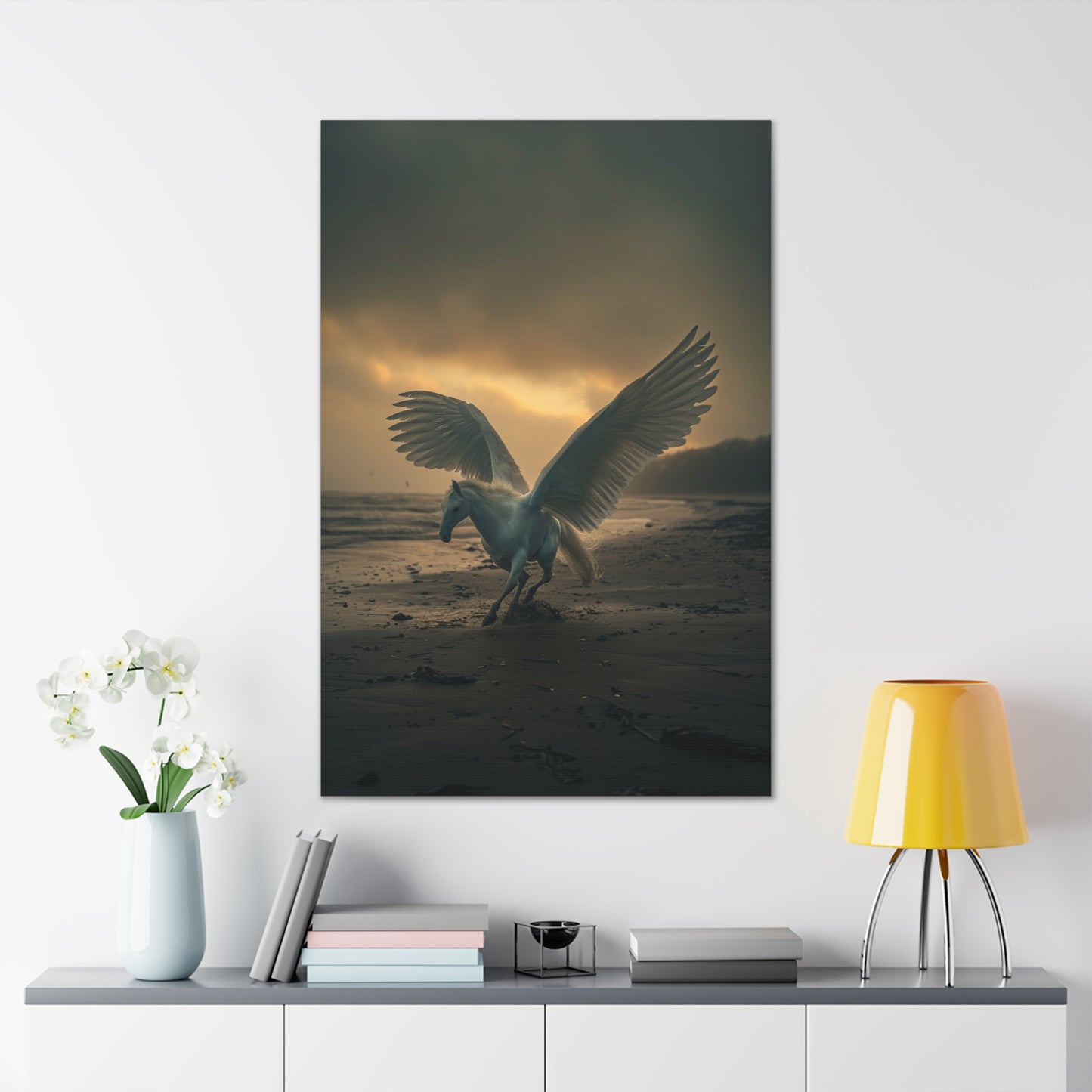 Nocturnal Serenity: Pegasus on the Beach - Creatures from Beyond Canvas